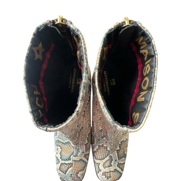 Scotch &Soda Maison Scotch Snake Print Block Heel Boots SZ 10 (Zip Back ) - Picture 5 of 7